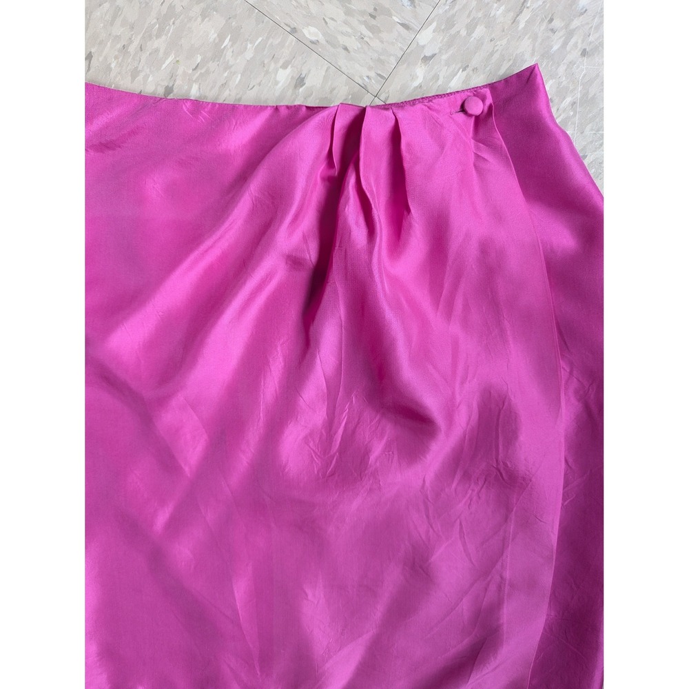 Colour Silk‎ Vintage 90s Hot Pink 100% Silk Wrap Skirt Barbiecore Minimalist L - Picture 2 of 8